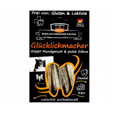 Štyri lahodné tyčinky na čistenie zubov Psie potešenie so syrom Glucklichmacher - Vrecko 90g
