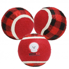 Hračka pre psov MISOKO, tenisové loptičky, 3 ks, 7,5 cm, tmavo červené, kocky