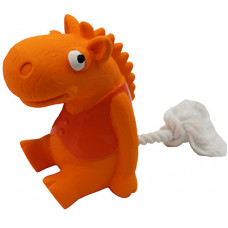 Latexová hračka pre psov MISOKO - dinosaurus s povrazom, oranžový, 12 cm