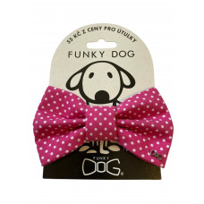 Ružový psí motýlik s malými bodkami L 12 cm