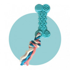 Hračka pre šteňatá modrá kosť s lanom 15 cm