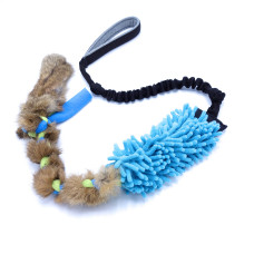 Hračka pre psov Mop s králičou kožušinou - motaný uzol - modrá 50 cm