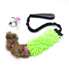 Hračka pre psov Mop s králičou kožušinou - motaný uzol - zelená 50 cm