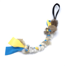 Fleecové Preťahovadlo pre psov s králičinou - mini (cca 30 - 35 cm) žlto-modrá