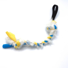 Fleecové Preťahovadlo pre psov s ovčou kožušinou - mini (cca 30-35 cm) žltá-modrá