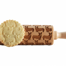 Drevený embosovaný valček na cesto so psím motívom - WELSH CORGI