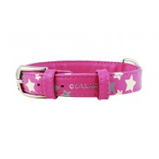 COLLAR Kožený obojok s hviezdami Glamour, 38-49cm/25mm, ružová