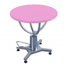 Okrúhly hydraulický stôl Shernbao - stôl s otočnou stolovou doskou a hydraulickým zdvihom, priemer dosky stola 70 cm - Farba: ružová