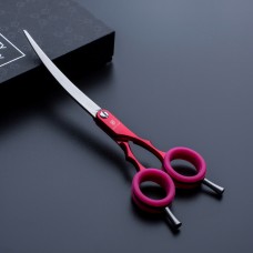 Svetlé zakrivené nožnice Jargem Asian Style 6,5 "- veľmi ľahké, ohnuté nožnice s farebnými krúžkami, na strihanie vlasov v kórejskom štýle - Farba: červená