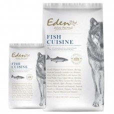 Eden Dog Fish Cuisine Losos, sleď a pstruh, veľkosť S - kompletné krmivo pre psov malých plemien, bez obilnín a bez lepku, podporuje močové ústrojenstvo a