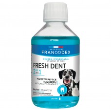 Francodex Fresh Dent 2v1 - tekutina na ústnu hygienu pre psov a mačky, s extraktom z granátového jablka, prísada do vody - 250 ml