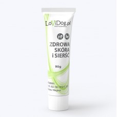 Lovi Dog Healthy Skin and Hair 90g - paštéta pre psov a mačky v tube, s pečeňou a vitamínmi, Omega-3 kyselinami, biotínom a horčíkom