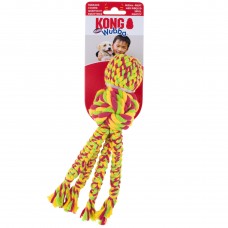 KONG Wubba Weaves with Rope Green - pískacia hračka pre psa vyrobená zo šnúrky, so zapletenými chvostíkmi a loptou, zelená - S