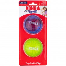 KONG Squeezz Geodz L (8cm) 2ks. - praskajúca loptička pre psa, plávajúca - červená / zelená