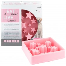 Eat Slow Live Longer Star L 30cm - štvorcová miska pre psa spomaľuje jedlo, hviezdičky - Pink