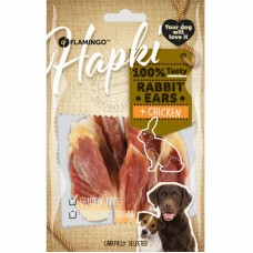 Flamingo Hapki Rabbit Ears Chicken 85g - prírodná pochúťka pre psov, králičie uši s kuracím mäsom