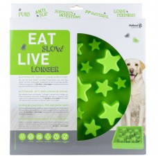 Eat Slow Live Longer Star L 30cm - štvorcová miska pre psa spomaľuje jedlo, hviezdičky - Zelená