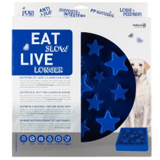 Eat Slow Live Longer Star L 30cm - štvorcová miska pre psa spomaľuje jedlo, hviezdičky - Modrá