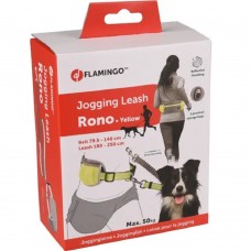 Bežecké vodítko Flamingo Rono - Polstrované vodítko pre psa s pásom a vreckami - žlté