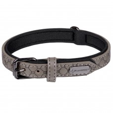 Flamingo Collar Patti Grey - elegantný obojok pre psa, podšitý, ekokoža a neoprén, reliéfny vzor, sivá - S/M Flamingo Collar Patti Grey - elegantný obojok pre psa, podšitý, ekokoža a neoprén, reliéfny vzor, sivá - S/M