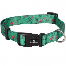 Flamingo Collar Samar Green - farebný obojok pre psa, nastaviteľný, vzor plameniaka, listy, zelený - L Flamingo Collar Samar Green - farebný obojok pre psa, nastaviteľný, vzor plameniaka, listy, zelený - L