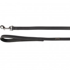 Flamingo Leash Binti Black - čierne kožené vodítko pre psa, rukoväť s neoprénovou podšívkou, šírka 15mm - 130cm