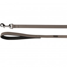 Flamingo Leash Binti Grey - šedé kožené vodítko pre psa, rukoväť s neoprénovou podšívkou, šírka 15mm - 100cm