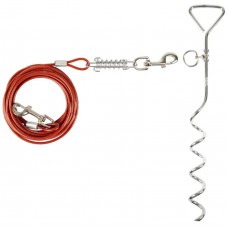 Flamingo Tie Out Stake Igla 46cm - kovový kolík na uviazanie psa, s 7,5m oceľovým výcvikovým lanom a tlmičom Flamingo Tie Out Stake Igla 46cm - kovový kolík na uviazanie psa, s 7,5m oceľovým výcvikovým lanom a tlmičom