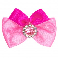 Blovi Bow Glamour saténová mašľa s ozdobným kameňom - Svetlo ružová