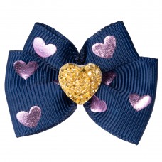 Blovi Bow Glamour farebná mašľa so zlatým srdiečkom - námornícka modrá
