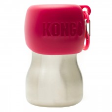 Fľaša na pitnú vodu KONG H2O 240ml - malá oceľová fľaša pre psa s miskou - ružová