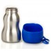 Fľaša na pitnú vodu KONG H2O 280ml - malá oceľová fľaša pre psa s miskou - modrá