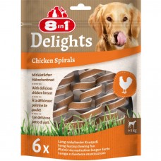 8v1 Delights Chicken Spirals 60g - psie maškrty, žuvacie špirálky z hovädzej kože a kuracích pŕs