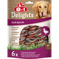 8v1 Delights Duck Spirals 60g - psie maškrty, žuvacie špirálky z hovädzej kože a kačacích pŕs