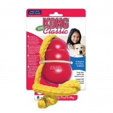 KONG Classic with Rope - gumená hračka pre psa s lanom, červená - L