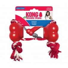 KONG Goodie Bone with Rope - červená, gumená kosť pre psa s povrazom, hryzátkom a orezávačom - M