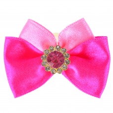 Blovi Bow Glamour saténová mašľa s ozdobným kameňom - Ružová
