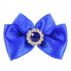 Blovi Bow Glamour saténová mašľa s ozdobným kameňom - námornícka modrá