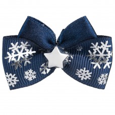 Blovi Bow Glamour saténová mašľa s vianočným vzorom - námornícka modrá