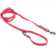 KONG Adjustable Leash 5 in 1 S/M - nylonowa smycz przepinana z odblaskowymi przeszyciami, 200cm - Czerwony