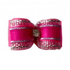 Blovi Bow Mini malá výstavná mašľa, s ozdobným prúžkom - ružová