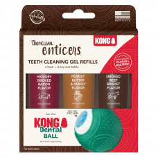 TropiClean Enticers Teeth Cleaning Gel Refills 3x15ml - zestaw żeli do czyszczenia zębów u psa, uzupełnienie do zestawu z piłeczką KONG