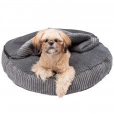 Biglo Bed Cleo Grey - sztruksowe legowisko dla psa z przykryciem, szare - M