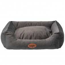 Biglo Bed Velur Love Dark Grey - eleganckie welurowe legowisko dla psa i kota, prostokątne ciemnoszare - M