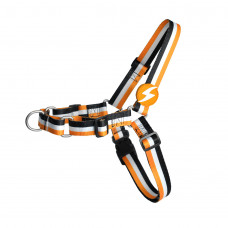 Predný postroj Dashi Stripes Orange & Black - postroj pre nórskeho psa, bez ťahania, pruhy - S