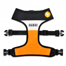 Dashi Stripes Orange & Black Neo Mesh postroj - beztlakový, obojstranný postroj pre psa, vyrobený z neoprénu, popruhy - S