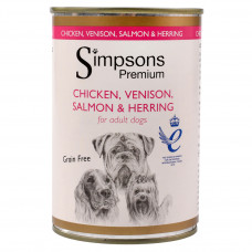 Simpsons Premium Chicken, Venison, Salmon & Herring - mokra karma dla psa, z kurczakiem, dziczyzną, łososiem, śledziem i warzywami, bez zbóż - 400g