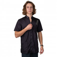 Tikima Lavezzi Shirt Black - rozpinana bluza groomerska z krótkim rękawem, z haftem na plecach, czarna - S