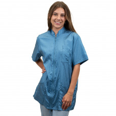 Tikima Lavezzi Shirt Blue - rozpinana bluza groomerska z krótkim rękawem, z haftem na plecach, niebieska - M