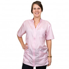 Tikima Lavezzi Shirt Pink - rozpinana bluza groomerska z krótkim rękawem, z haftem na plecach, różowa - L
